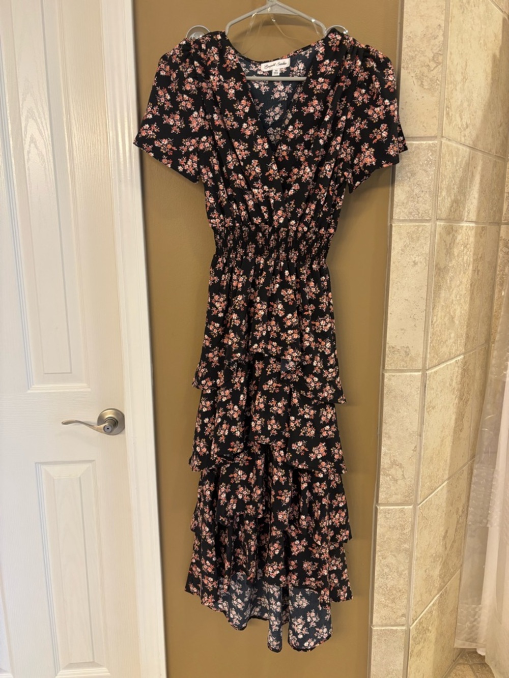 Emerald Sundae Black Maxi Dress with Pink Floral Print